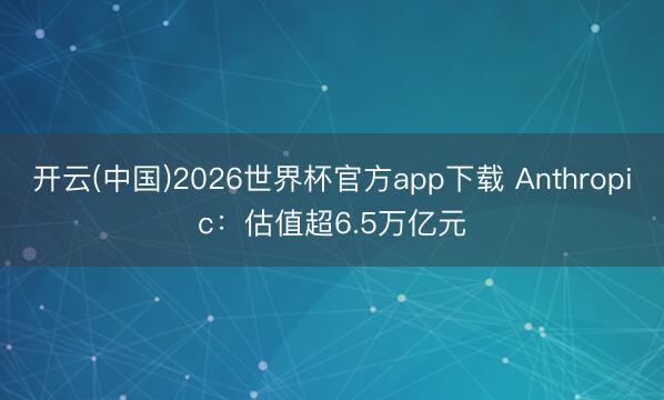 开云(中国)2026世界杯官方app下载 Anthropic：估值超6.5万亿元